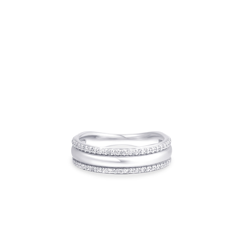 Shimmering Bold Band CZ Stone Ring. 925 Sterling Silver
