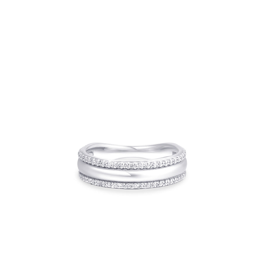 Shimmering Bold Band CZ Stone Ring. 925 Sterling Silver