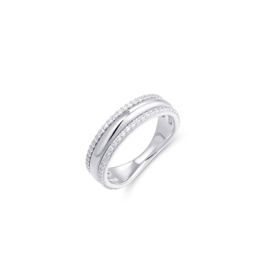 Shimmering Bold Band CZ Stone Ring. 925 Sterling Silver 