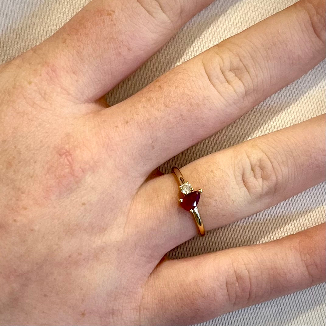 Pear Ruby & Diamond Duo Ring in Yellow Gold