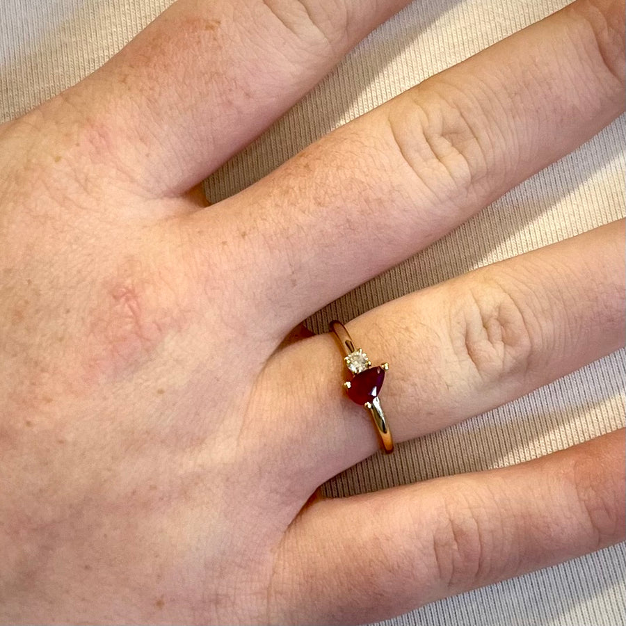 Pear Ruby & Diamond Duo Ring in Yellow Gold