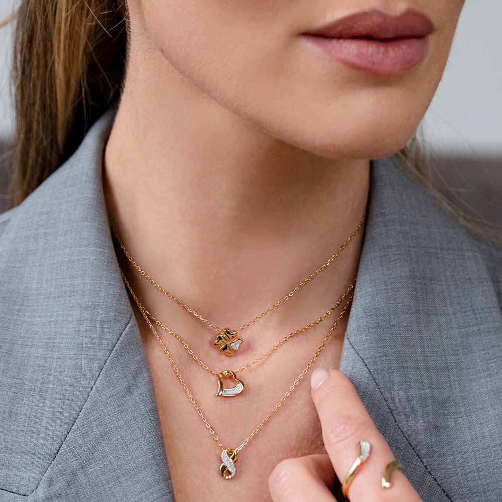 Gold Clover Necklace With Diamonds Dust