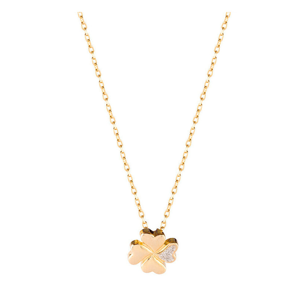 Gold Clover Necklace With Diamonds Dust