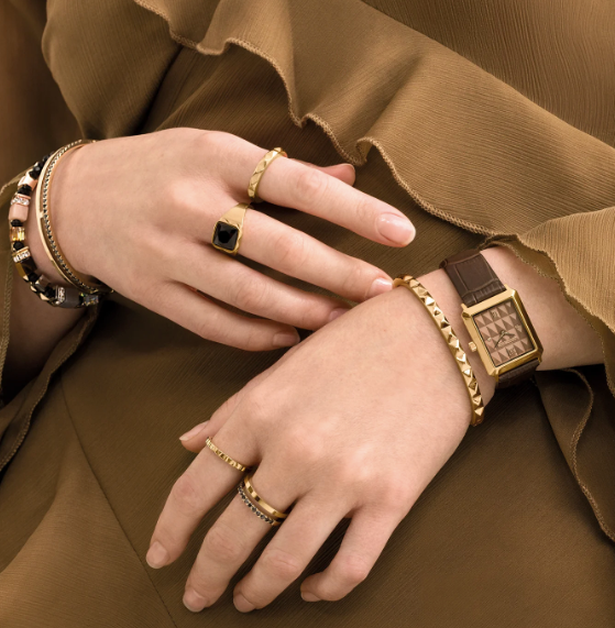 Watch Iconic Spikes bracelet Leather Mocha Mousse gold