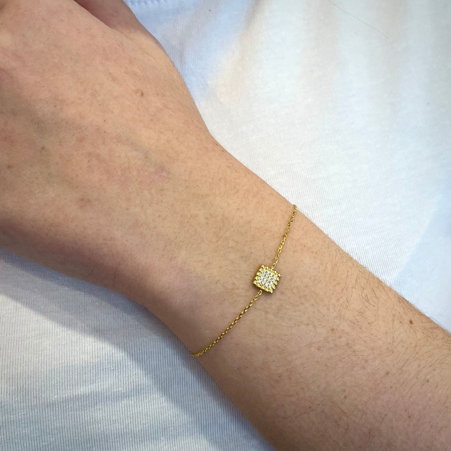 Square Pave 9ct Gold Bracelet