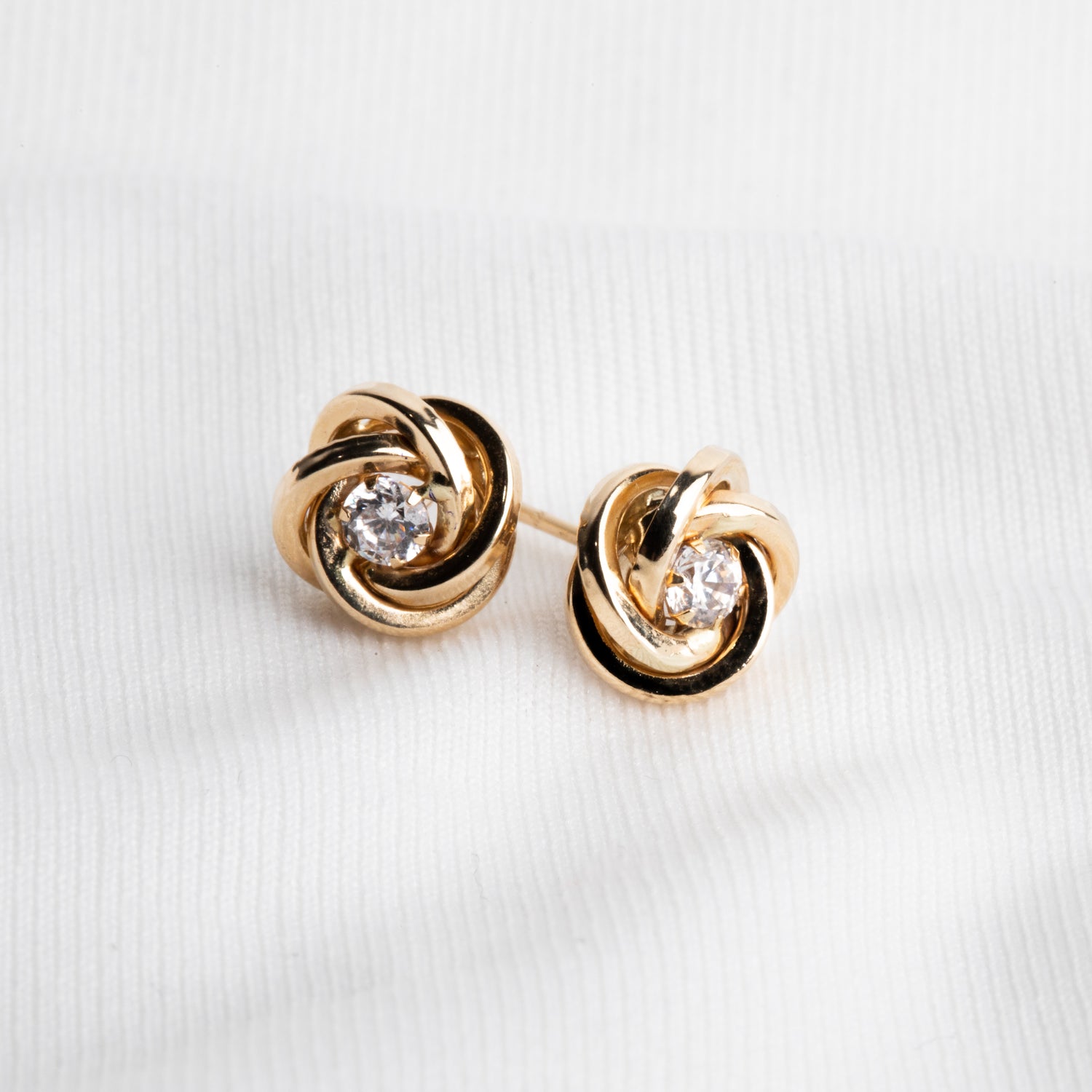 14k Gold Cz Knot Earrings