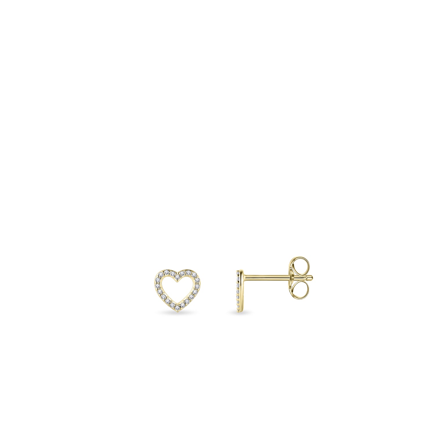 Sparkling Heart 14k Gold Stud Earrings