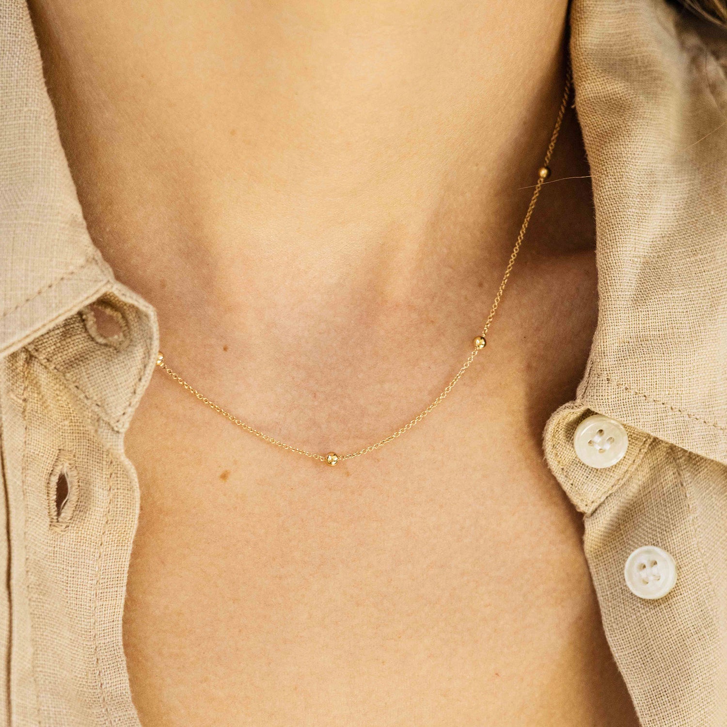 Beaded 14k Gold Necklace