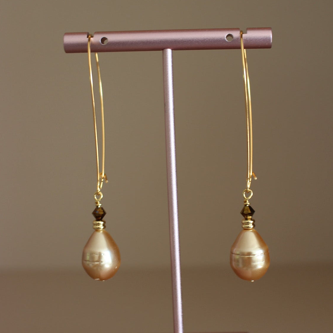 Nocturne Gold Pearl Drop Earrings- Long
