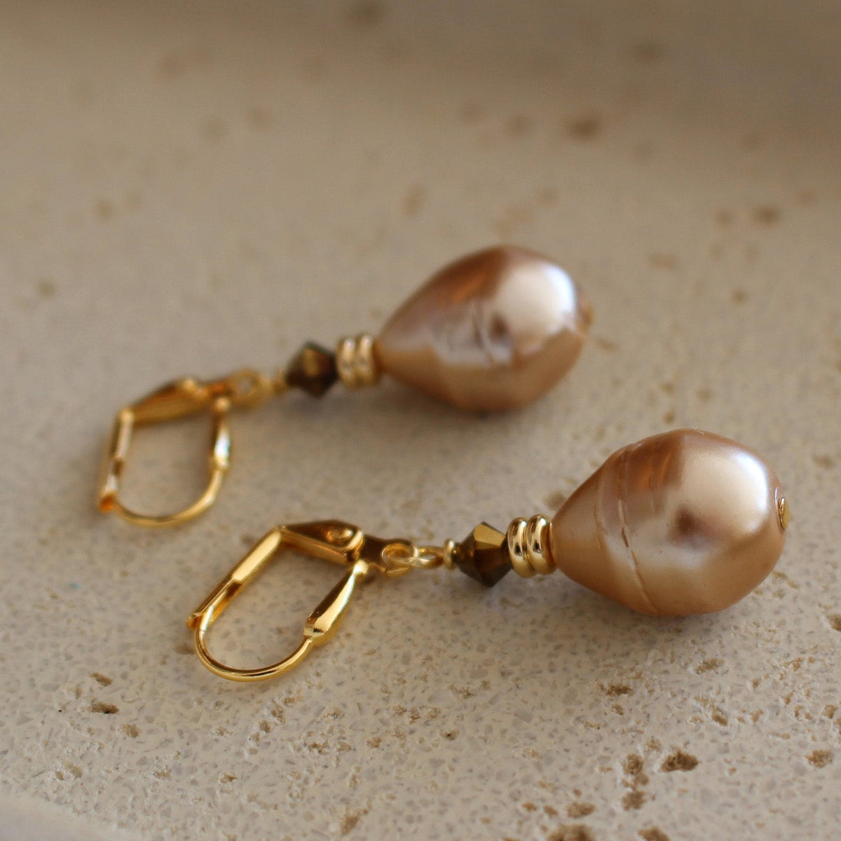 Nocturne Gold Pearl Drop Earrings- Short