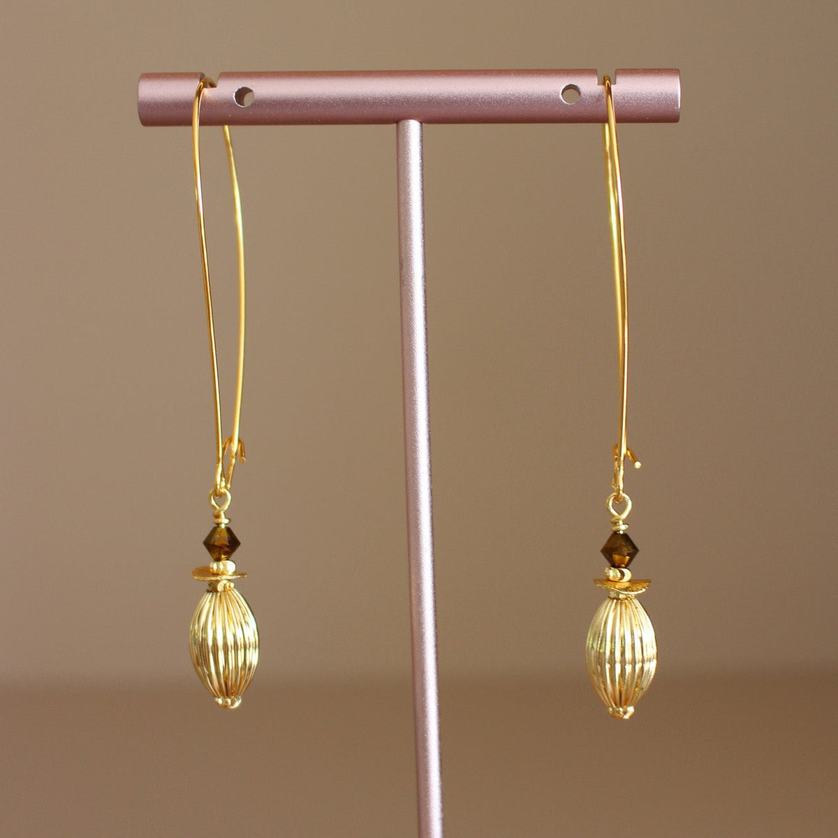 Nocturne Gold Fluted Earrings- Long