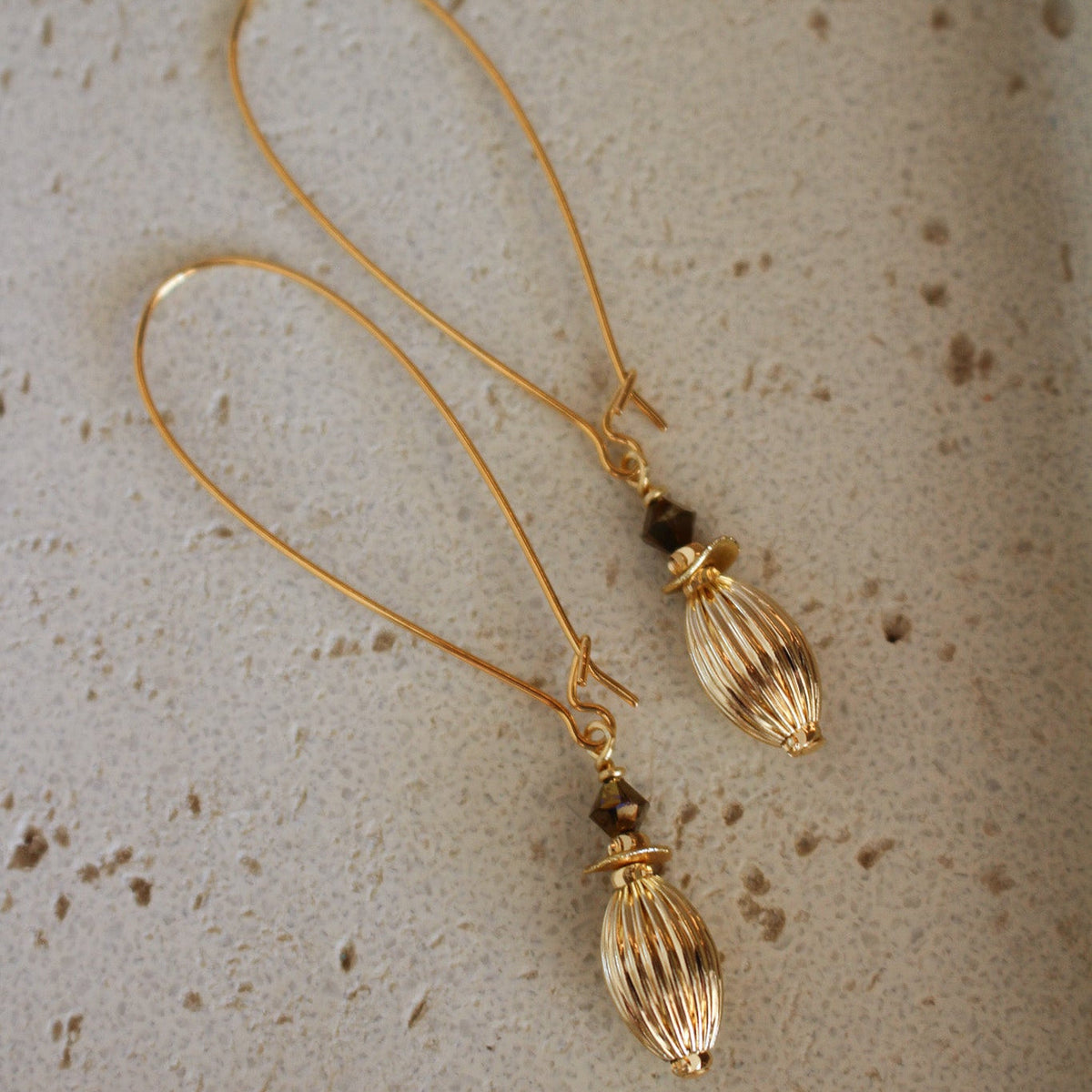 Nocturne Gold Fluted Earrings- Long