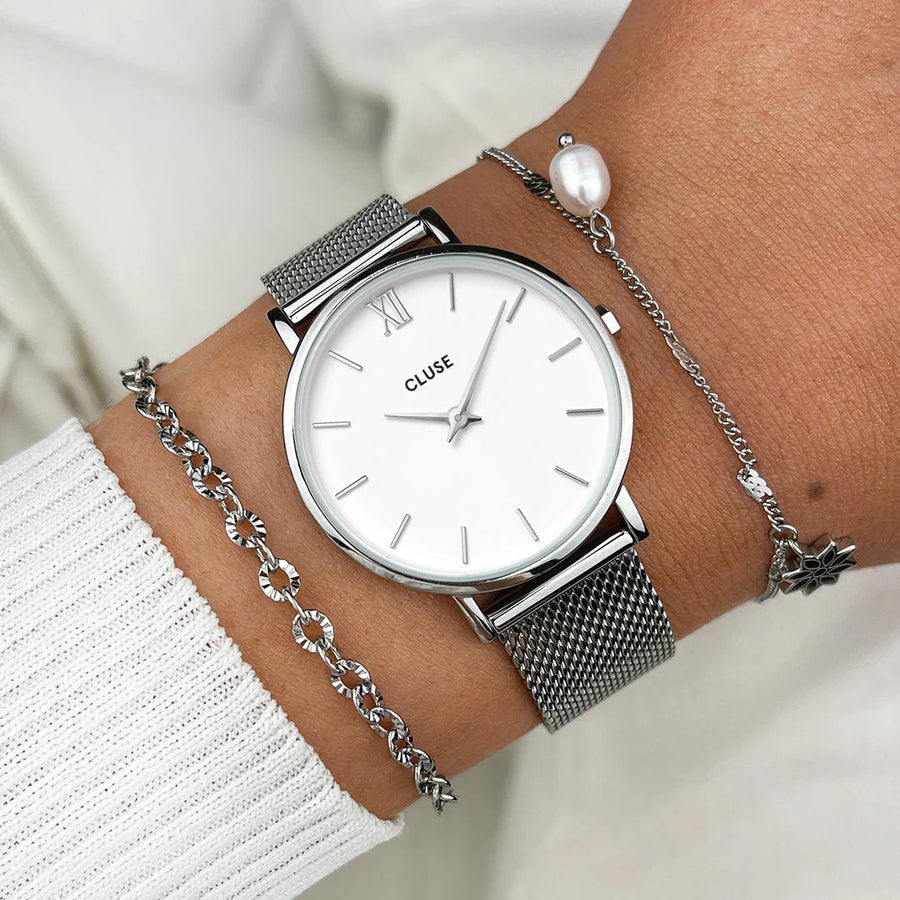 Cluse Minuit Mesh Silver/White CW0101203002