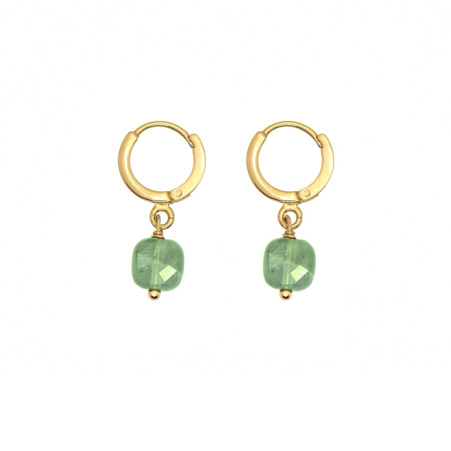 everyday semi precious stone hoop drop earrings. 24k gold plated.