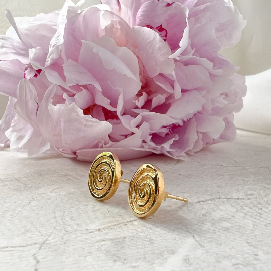 Celtic Spiral Gold Plated Stud Earrings (Symbolising Joy)