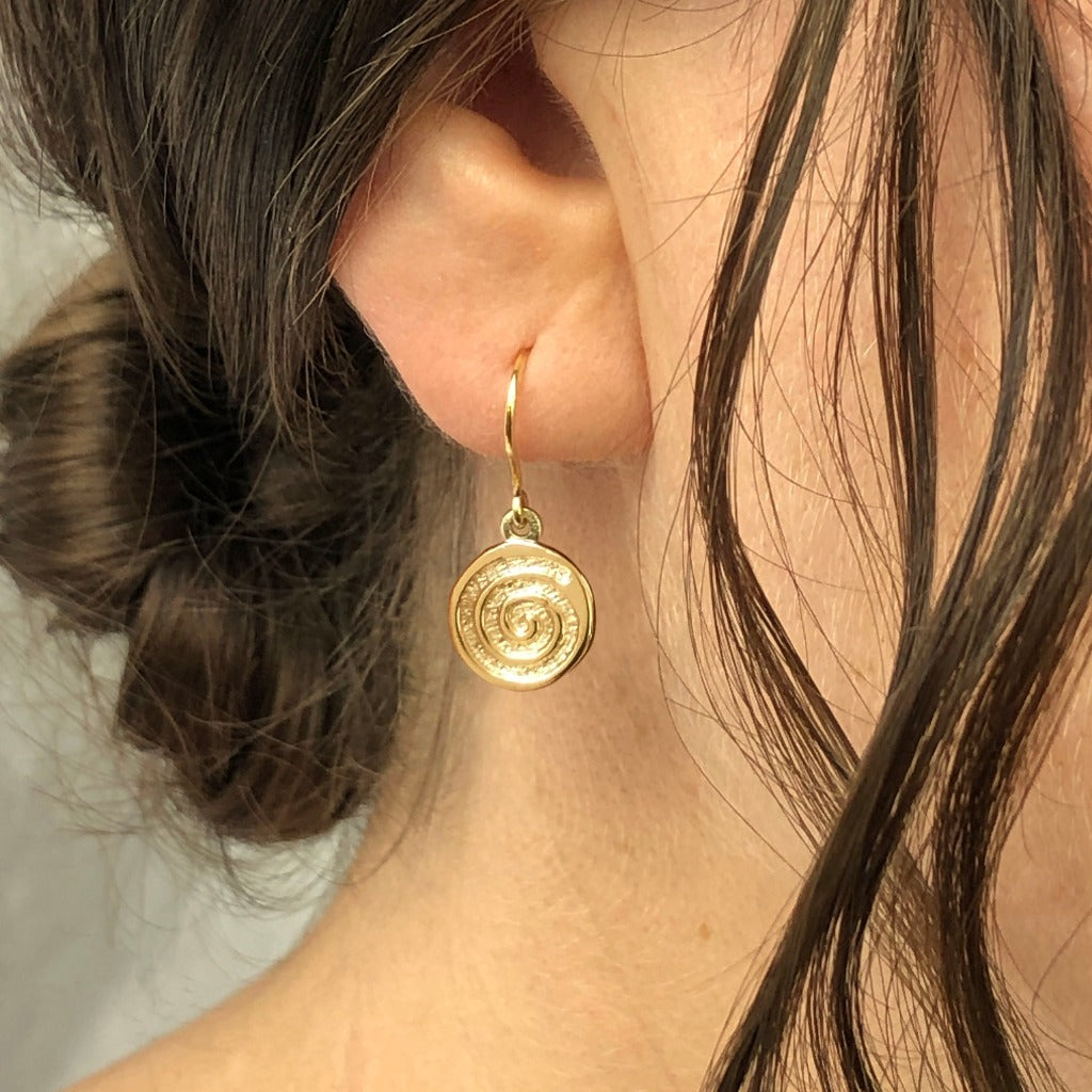 Celtic Spiral Gold Plated Silver Drop Earrings (Symbolising Joy)