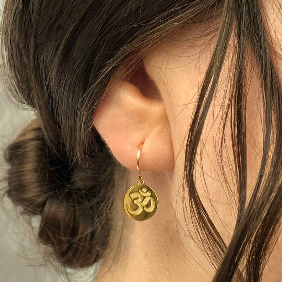 om symbol earrinhgs 9ct gold by liwu jewellery 