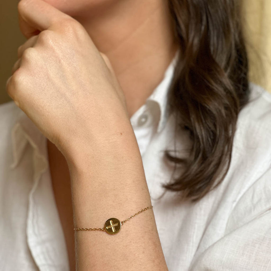Ailm Symbol Gold Plated Silver Celtic Bracelet (Symbolising Wellbeing)