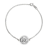 Sterling silver dara knot bracelet symbolising strength on a white background