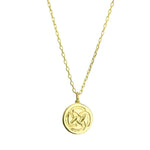 a gold plated dara knot strength necklace against a white background
